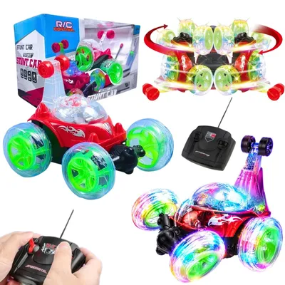 Produktbild von Großes RC Stuntauto 360 Grad Rot Mit Lichteffekten Musik Und Fernbedienung Mit Reichweite Bis 20 M Für Dynamischen Spielspaß, KI-generiertes Bild
