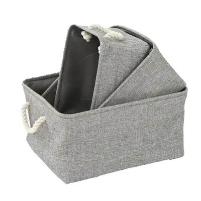 Produktbild von Ordnungsboxen, Aufbewahrungsbox, faltbare Box, 3 St. Aufbewahrungskorb mit Griff, Aufbewahrung Korb für Regal Schrank Kleidung Spielzeug, Grau