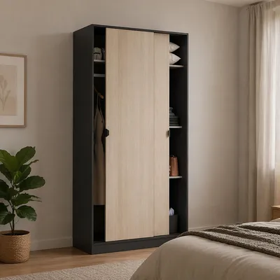 Image de Orgosolo - Armoire 2 Portes, 100x200h cm Noir Anthracite, Porte-manteaux