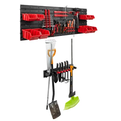 Obrázek produktu pro Nástěnná police 115 x 39 cm Držák na nářadí Držák na vybavení Stohovací boxy Plastová červená barva