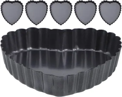 Produktbild von 6 herzförmige Tarteformen aus Kohlenstoffstahl, antihaftbeschichtet und mit herausnehmbarem Boden zum Backen von Kuchen, Torten und Desserts
