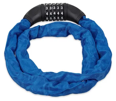 Productafbeelding van Relaxdays cijferslot voor fiets, veilig ketelslot met een 5-cijferige code, 120 cm, stalen fietsslot, blauw