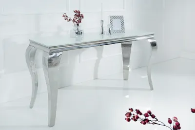 Produktbild von Eleganter Design Konsolentisch MODERN BAROCK 140cm weiß Edelstahl Opalglas Tischplatte Flurtisch Konsole