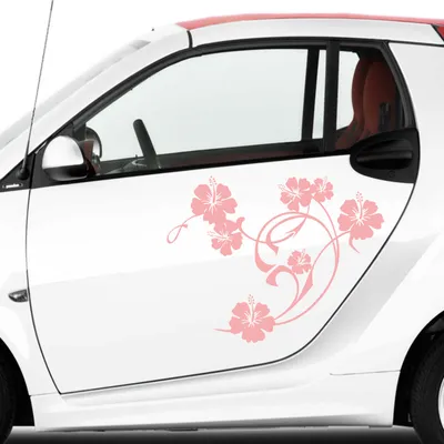 Produktbild von Aufkleber - Autoaufkleber-Set Hibiskus Swirl 2 Stk. je 76cm x 60cm hellrosa - Tuning Carystyling Heckscheibe Auto