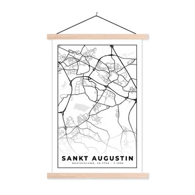 Produktbild von MuchoWow® Textilposter Karte - St. Augustine - Karte der Stadt 60x90 cm mit holzfarbenen Rahmen - Textil