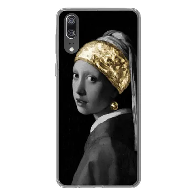 Produktbild von MuchoWow® Handyhülle Schutzhülle Hülle für Huawei P20 Mädchen mit einem Perlenohrring - Vermeer - Gold Silikon Softcase Handy Hülle - Hardcover