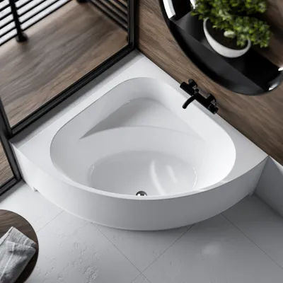 Produktbild von ECOLAM Badewanne Eckbadewanne DINA 140x140 cm + Schürze Eckwanne Acrylwanne symmetrisch echtes Acryl weiß + Ablaufgarnitur Viega Füße Silikon GRATIS