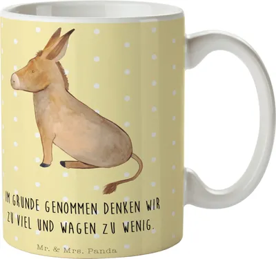 Produktbild von Mr. & Mrs. Panda Tasse Esel - Gelb Pastell - Geschenk, Erfolg, Zuversicht, Lustige Sprüche, Kaffeetasse, schöne, Ziel, Becher, Kaffeebecher, Weisheit, Pott, Tapferkeit