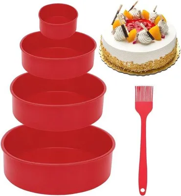 Image de Lot de moules à pâtisserie en silicone - 4 moules ronds antiadhésifs pour gâteaux et pains (10/15/20/25 cm)