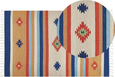 Produktbild von BELIANI Kelim-Teppich Mehrfarbig Baumwolle 140 x 200 cm mit Fransen Geometrischem Muster Handgewebt Zweiseitig Modern Boho Wohnzimmer Schlafzimmer