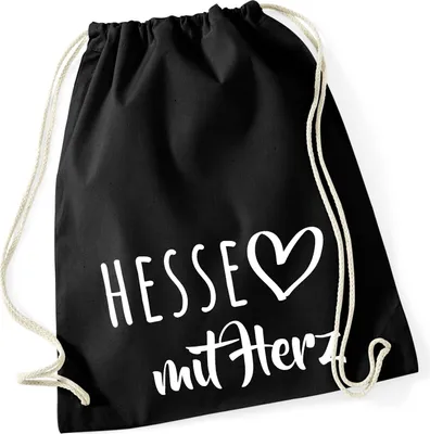 Produktbild von Huuraa Turnbeutel Hesse mit Herz 12 Liter Black Baumwolle Rucksack Geschenkidee