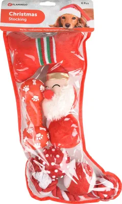 Immagine prodotto di Calza di Natale giocattolo per cani fenicottero rosso