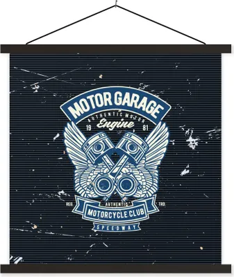 Produktbild von MuchoWow® Textilposter Mancave - Motorrad - Auto - Oldtimer 40x40 cm mit schwarzem Rahmen - Fotos