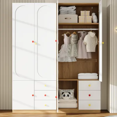 Produktbild von Flieks Kleiderschrank 2er, Eckkleiderschrank mit Schubladen und Kleiderstange, Garderobe Schlafzimmer Lack-Oberfläche, 160x45x200 cm, Weiß