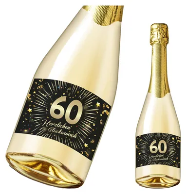 Produktbild von Friendly Fox Flaschenetikett zum 60. Geburtstag, 2x selbstklebende Flaschen Aufkleber zum 60. Geburtstag, Happy Birthday Etikett mit Goldfolie