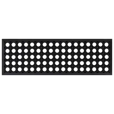 A black rubber mat with a grid of circular holes.