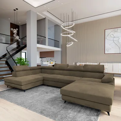 Produktbild von Masseno Ecksofa RUBANO L-S mit Schlaffunktion U-Form, Sofa mit Bettkasten, Wohnzimmersofa, Couch, Soffa, Bettsofa, Couchgarnitur- Beige, MONOLITH 09