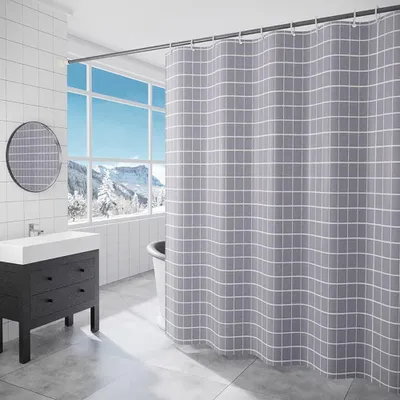 Obrázek produktu pro Omgoods – Šedá sprchová závěsa s geometrickým vzorem, rozměry 180x200 cm, vodotěsná