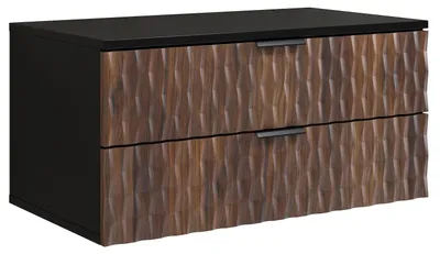 Produktbild von Badplaats Waschbeckenunterschrank Java 81 x 48 x 40 cm – Walnuss Braun mit Schwarz – Hängender Waschtischunterschrank mit 2 Schubladen