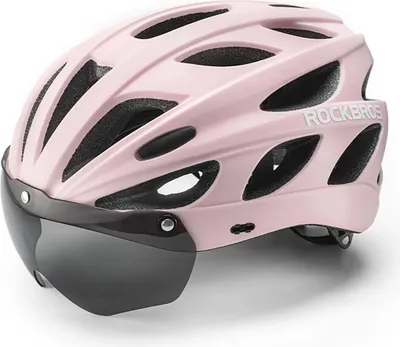 Zdjęcie produktu dla Kask Rowerowy Rockbros Z Szybką, Odpinane Okulary Z Ochroną Uv, Odłączany Daszek, Unisex - Różowy