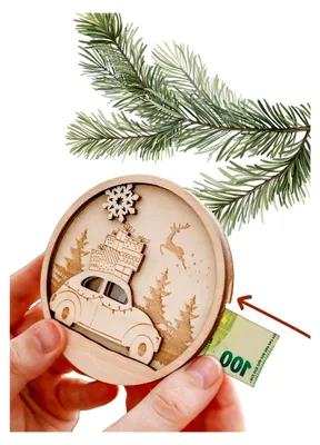 Produktbild von JoliCoon Geldgeschenk Weihnachten - Geldgeschenk zum Aufhängen am Weihnachtsbaum - 9 x 9 cm aus Holz gefertigt und in 4 Schichten handverklebt