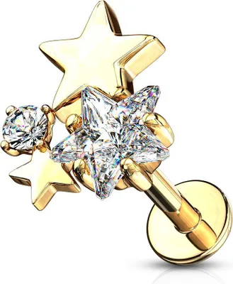 Produktbild von Labret Piercing Lippenpiercing Stab Sterne Stars Monroe Madonna Medusa Stecker Stud Zirkonia Kristalle Autiga® gold 1,2 mm 6 mm