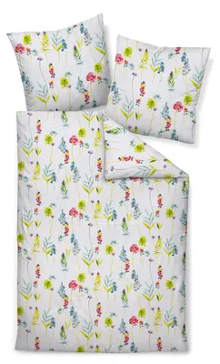 Produktbild von Janine Soft-Seersucker Sommer Bettwäsche - floral - bunte Blümchen 135 x 200 cm florales Design mit kräftigen Farben, weißer Hintergrund