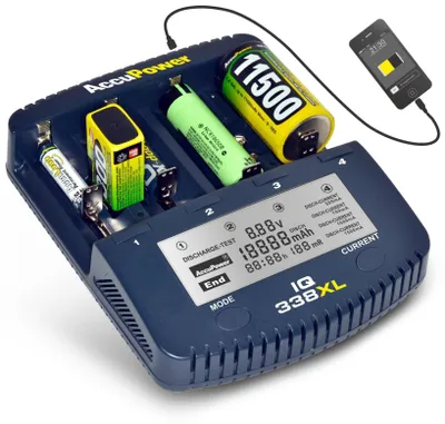 Obrázek produktu pro AccuPower IQ-338XL Inteligentní nabíječka a analyzátor akumulátorů pro Li-Ion / Ni-Cd / Ni-MH