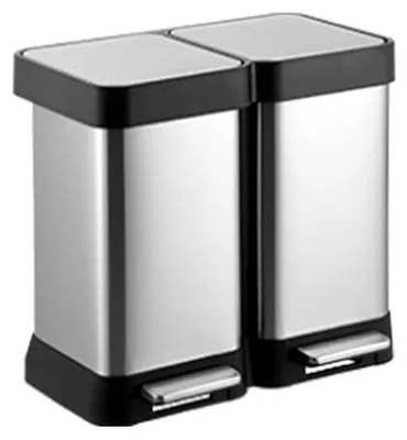 Imagen del producto de Contenedor de reciclaje con pedal, cubo de basura con doble compartimento, 2 x 20 litros, pedales de metal, cubo de basura para la cocina