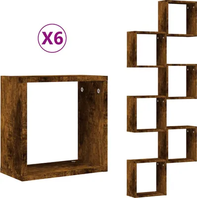 Obrázek produktu pro vidaXL Police z kostek 6 ks. Kouřový dub 30x15x30 cm