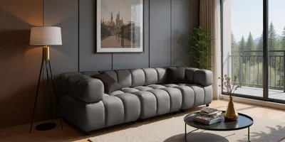 Zdjęcie produktu dla Sofa modułowa czteroosobowa, tkanina welurowa Bluvel, Popielaty, Bolla