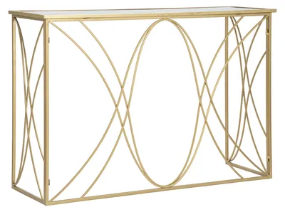 Zdjęcie produktu dla Konsola Exy Gold and Silver z lustrzanym szklanym blatem 120x40x80 cm – efektowny, zaokrąglony design – Eleganckie meble do wyrafinowanych wnętrz