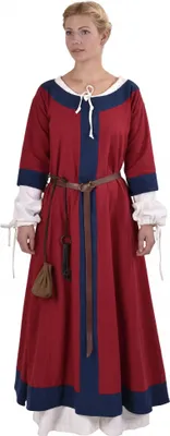 Image de Robe médiévale Gudrun, rouge/bleu - Robe Viking Robe médiévale Viking LARP Costumes Femme Taille : XL