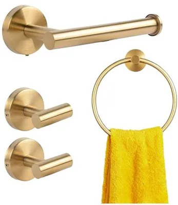 Immagine prodotto di Ultiluxe Set di accessori per bagno - 4 pezzi - Porta carta igienica - Porta asciugamani - Ganci da parete - Acciaio inox - Oro - Lucido