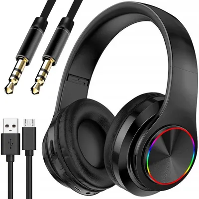 Zdjęcie produktu dla Słuchawki Bluetooth Over-Ear B39 RGB z mikrofonem, redukcją szumów, czas pracy do 6 godzin