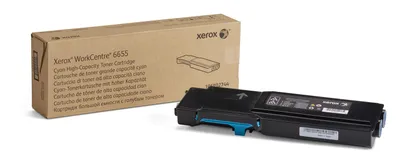 A Xerox toner cartridge and its packaging are displayed against a white background.