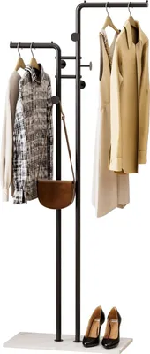 Produktbild von Goldener Metallkleiderständer - 170 cm Garderobe mit 5 Haken - stehend für Zuhause und Büro