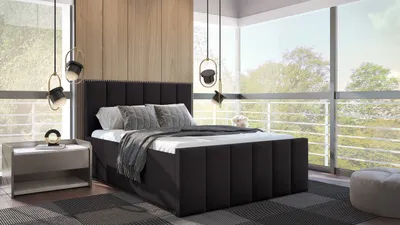 Produktbild von SALES LEADER Boxspringbett WARSAW 200x200 cm Polsterbett mit zwei Bettkästen, Komplett-Set mit Matratze und Topper (4cm), Schwarz, Bett Stoff JASMINE 100