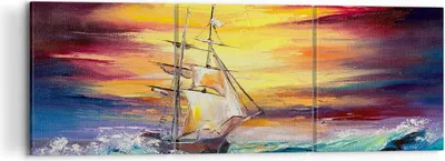 Produktbild von Bild auf Leinwand - Leinwandbild - Meer Welle Boot - 120x40cm - Wand Bild - Wanddeko - Wandbilder - Leinwanddruck - Bilder - Kunstdruck - Wanddekoration - Leinwand bilder - Wandkunst - CA120x40-3460