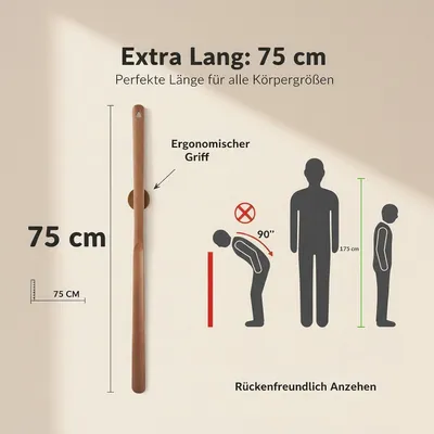 Immagine prodotto di Calzascarpe lungo, 75 cm, in legno di noce e faggio, con magnete e supporto a parete
