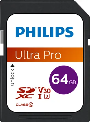 Image de Philips Ultra Pro FM64SD65B - Carte mémoire flash - 64 Go - Video Class V30 / UHS-I U3 / Class10 - SDXC UHS-I