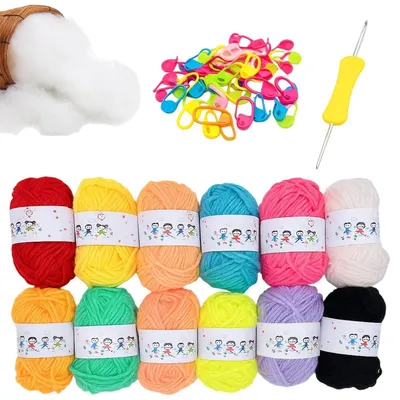 Immagine prodotto di Set di filato per uncinetto, 12 colori, in cotone, con uncinetto e accessori