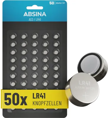 Produktbild von ABSINA 50x AG3 LR41 Knopfzelle 1,5V - Alkaline Knopfzellen auslaufsicher & mit langer Haltbarkeit - LR736 L736 G3 G3A 192