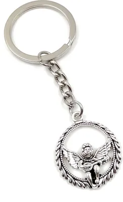 Immagine prodotto di Portachiavi Onwomania - "Angel Guitar Circle" - portafortuna in metallo ideale come regalo, ad esempio per la migliore amica o per la mamma