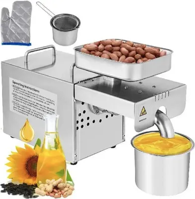 Produktbild von Happyment Ölpresse – Ölpressmaschine – Für Sonnenblumen, Mandeln & Nüsse – 460 W – Edelstahl – Manuell