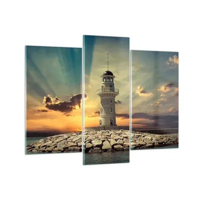 Produktbild von Bilder auf glas - Leuchtturm Wasser Meer Steine - 130x100cm - Glasbilder - Wandbilder - Kunstdruck - zum Aufhängen bereit - Wanddekoration aus Glas - Glas Bilder - Wandbild auf Glas - GCB130x100-2895