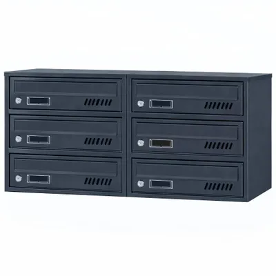 Productafbeelding van Brievenbussen voor appartementencomplexen met 6 Brievenbussen, antraciet RAL 7016, diepte 25 cm, wandmontage.