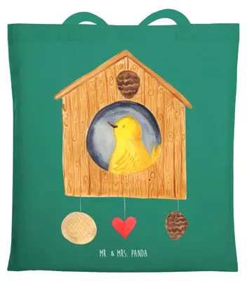 Produktbild von Mr. & Mrs. Panda Schultasche Vogel Haus - Mint - Geschenk, Zuhause, Jutebeutel, Tote Bag, Uni Tasche, Familie, Castle, Wohnung, Tragetasche, Lustige Sprüche
