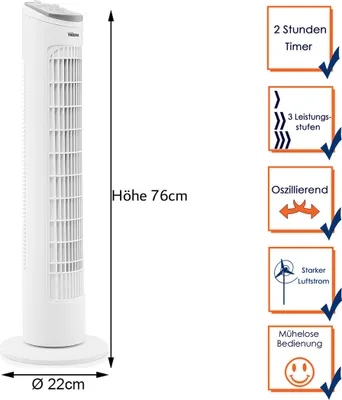 Produktbild von Tristar VE-5864 Turm-Ventilator, Haushaltsturmventilator, Weiß, Flur, Kunststoff, 59,71 dB, 1 m³