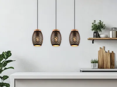 Produktbild von Ausgefallene LED Pendelleuchte 3-flammig über Esstischlampe Schwarz Gold B: 71cm